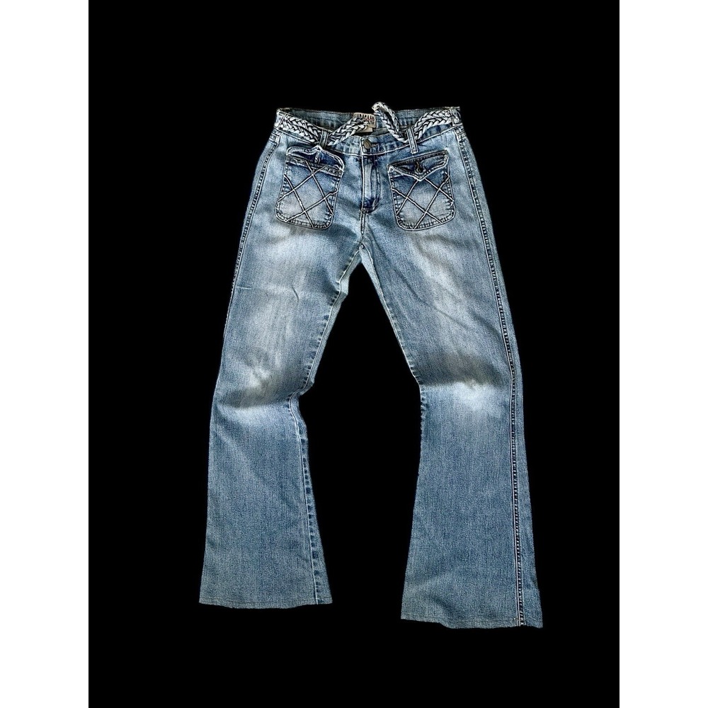 Y2K 90's Sharagano Jeans 29x30.5 Denim Blue Jeans Hippie Flare Belt Altered